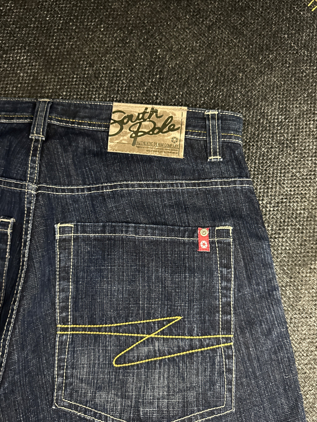 [V0661de] Vintage y2k Southpole marineblaue baggy jeans shorts (Red Tab)