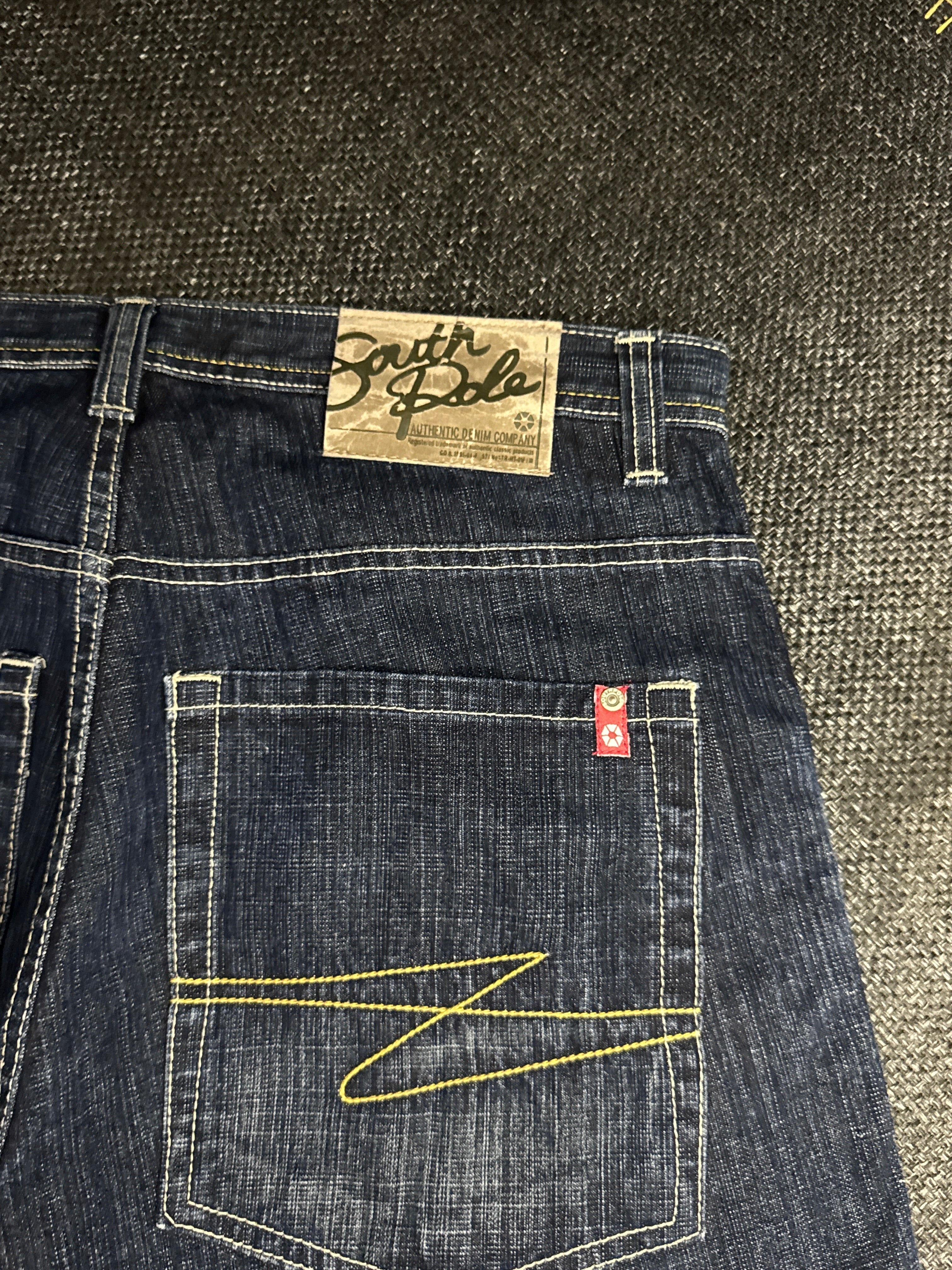 [V0661de] Vintage y2k Southpole marineblaue baggy jeans shorts (Red Tab)