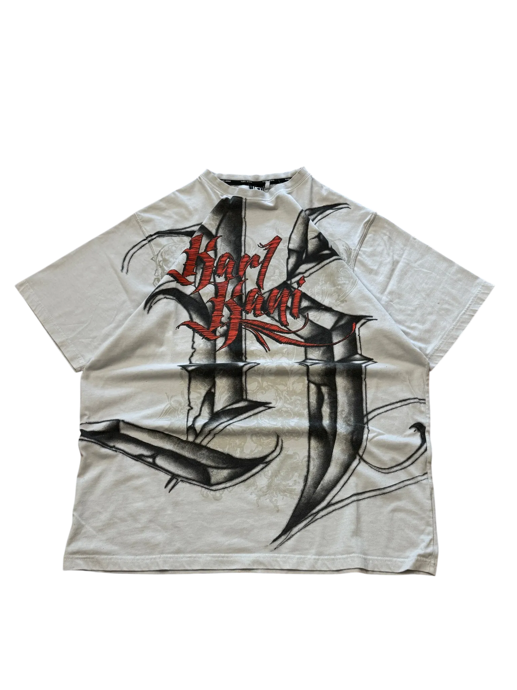 [V0884de] Vintage y2k Karl Kani weiß rotes T-Shirt