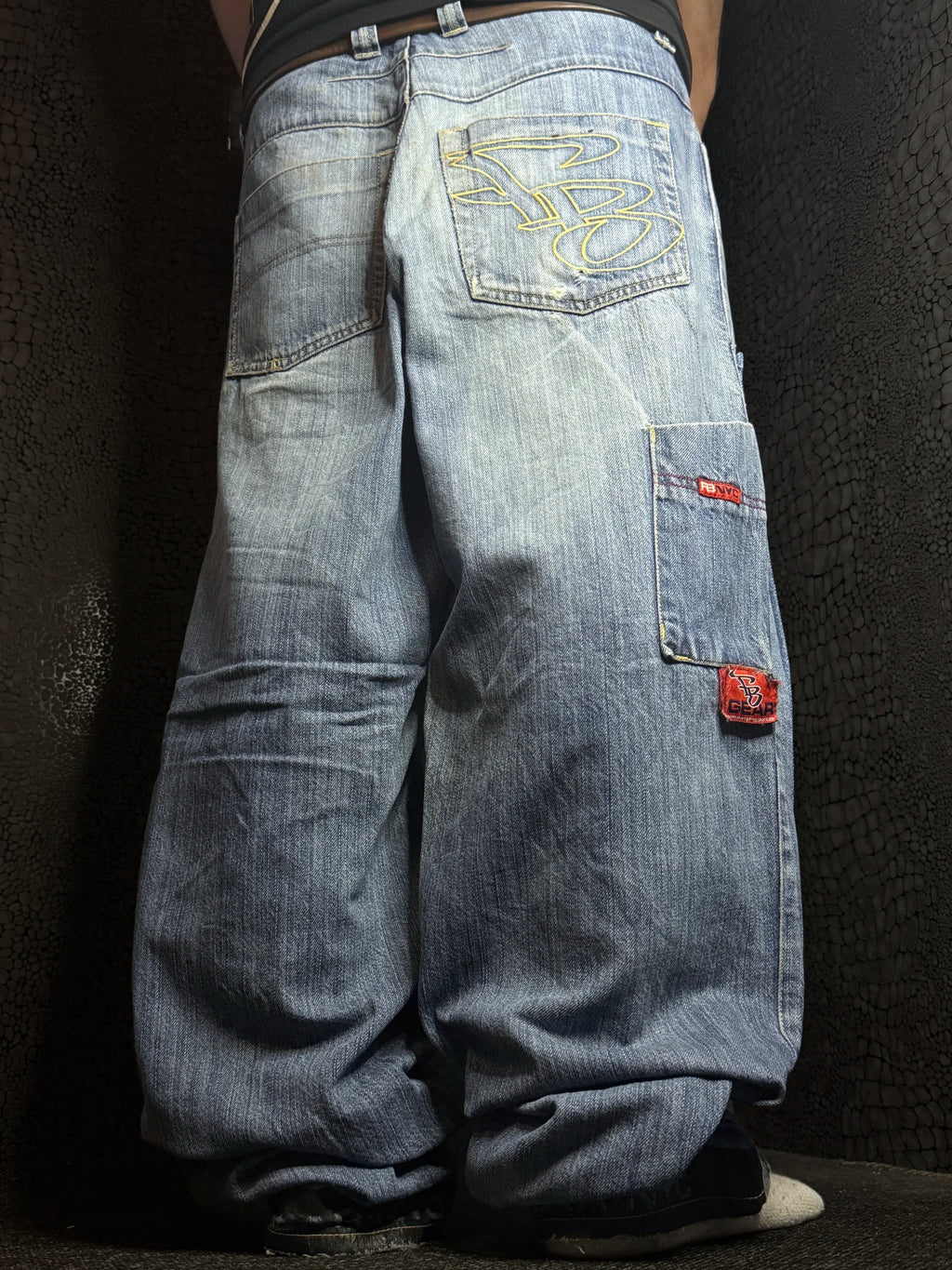 [V0533] Vintage y2k Fishbone bleu baggy jeans