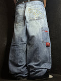 [V0533] Vintage y2k Fishbone bleu baggy jeans
