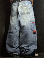 [V0533] Vintage y2k Fishbone bleu baggy jeans