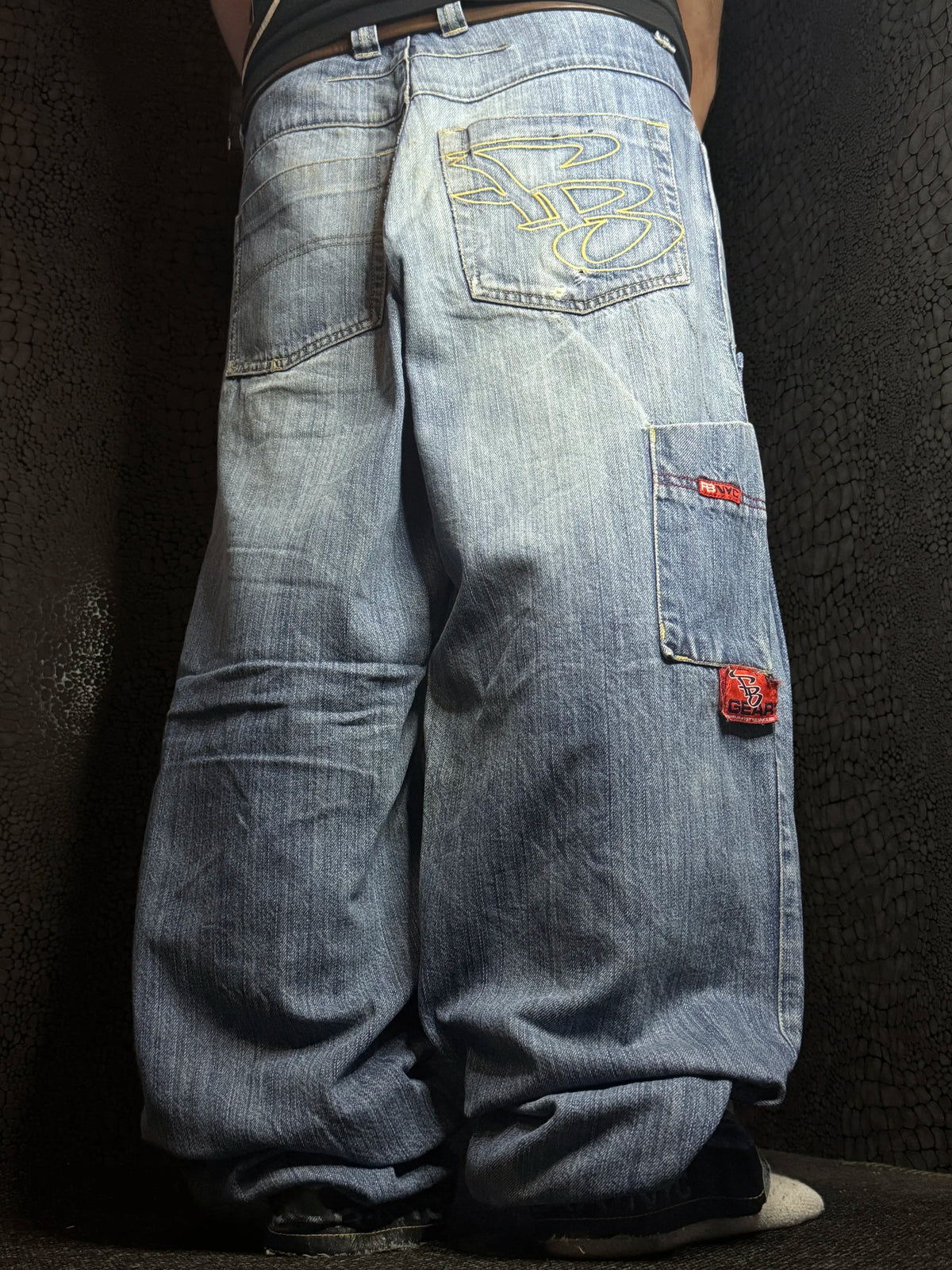[V0533] Vintage y2k Fishbone blauwe baggy jeans