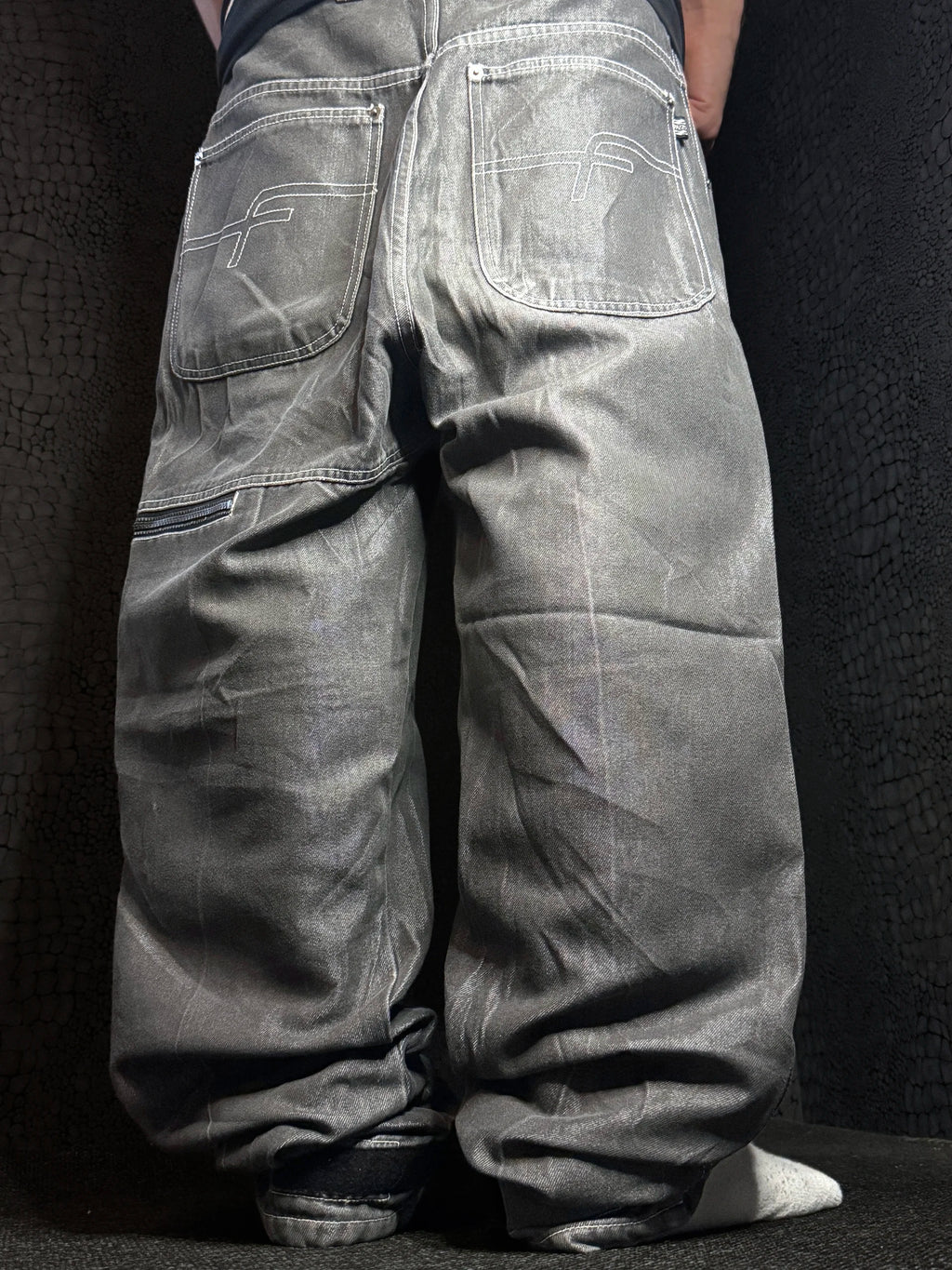 [V0743] Vintage y2k Razzo silberne baggy jeans