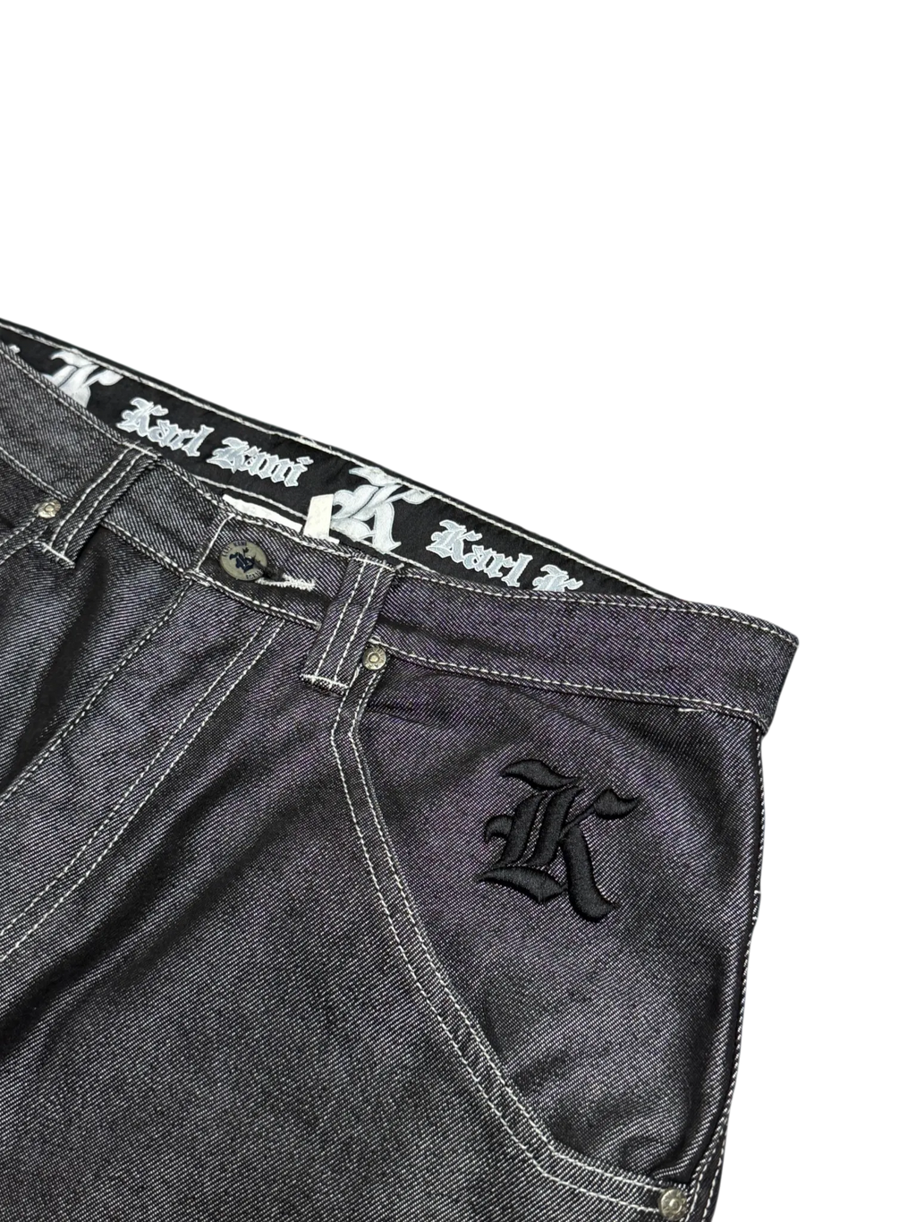 [V1057] Vintage y2k Karl Kani silberne shiny baggy jeans (Compton)