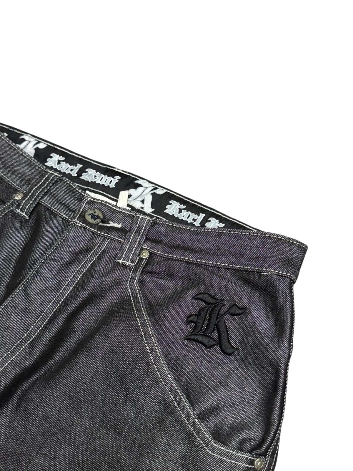 [V1057] Vintage y2k Karl Kani silberne shiny baggy jeans (Compton)