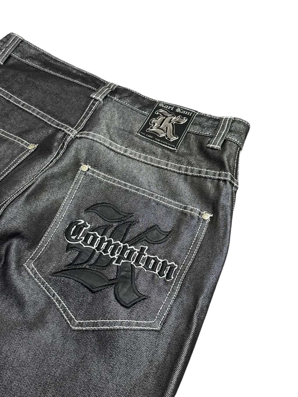 [V1057] Vintage y2k Karl Kani silberne shiny baggy jeans (Compton)