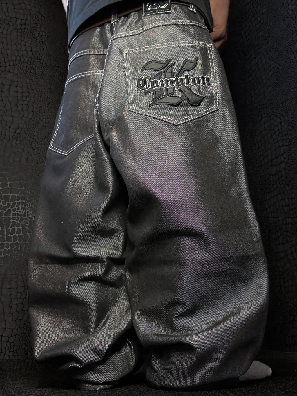 [V1057] Vintage y2k Karl Kani silberne shiny baggy jeans (Compton)