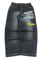 [V1062] Vintage y2k Raw Blue schwarze baggy jeans (Ghetto Defendants)