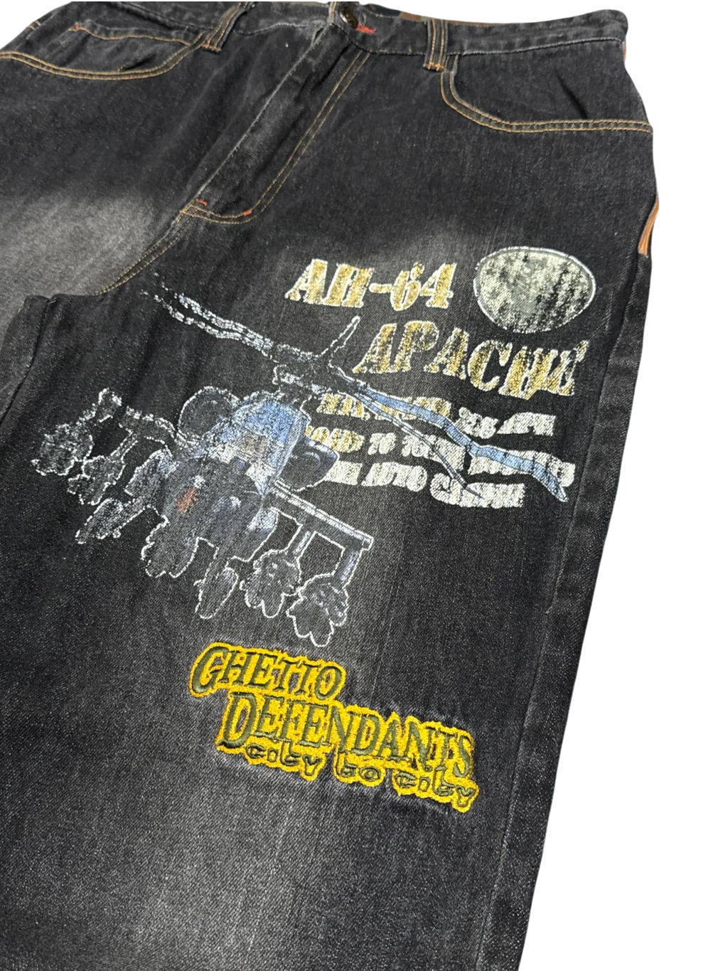 [V1062] Vintage y2k Raw Blue schwarze baggy jeans (Ghetto Defendants)