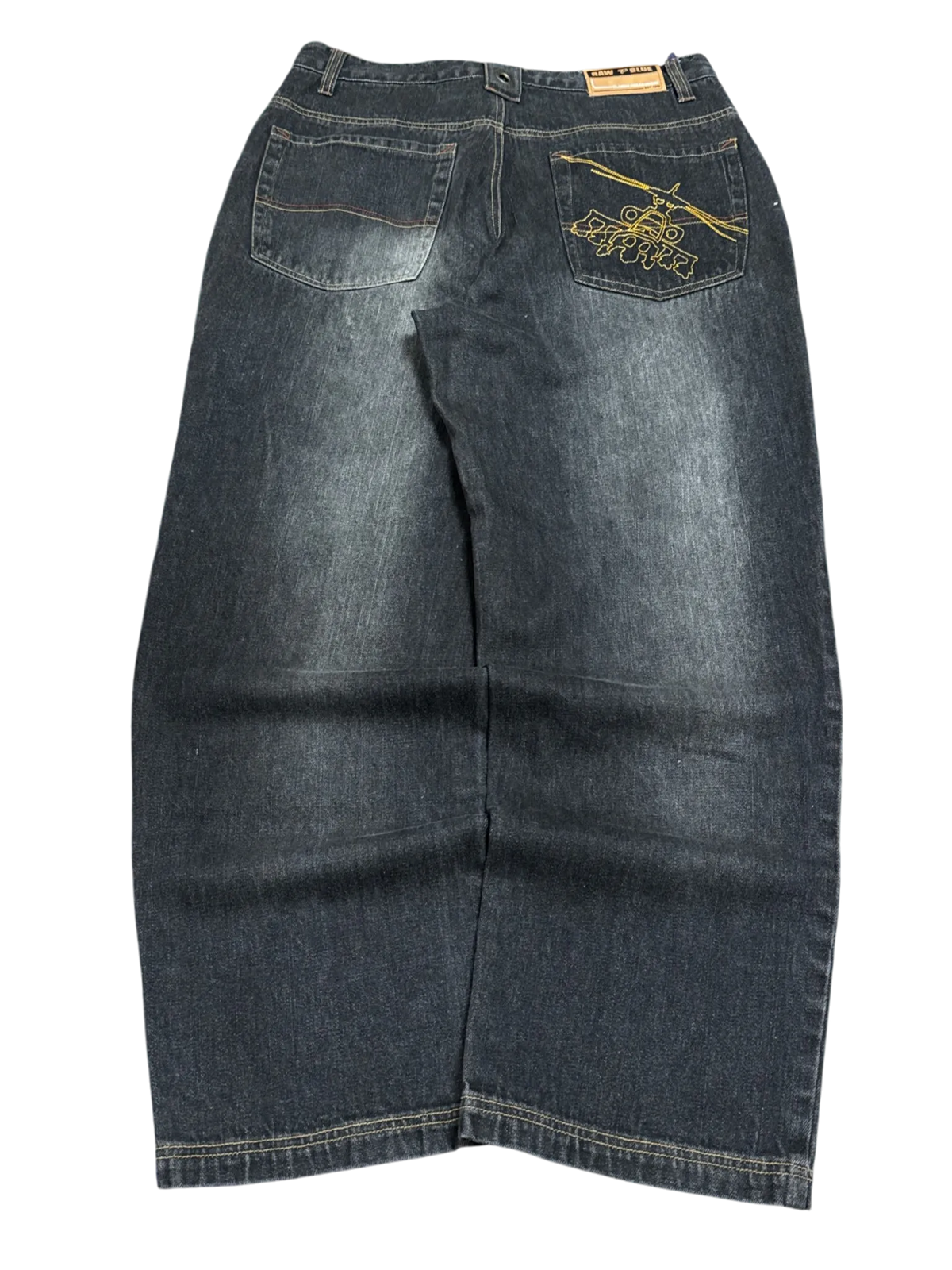 [V1062] Vintage y2k Raw Blue schwarze baggy jeans (Ghetto Defendants)