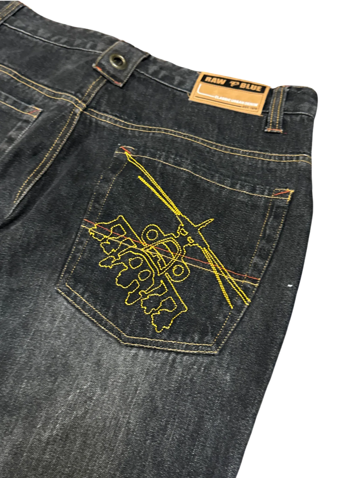 [V1062] Vintage y2k Raw Blue schwarze baggy jeans (Ghetto Defendants)
