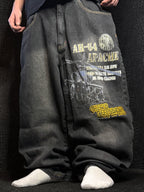 [V1062] Vintage y2k Raw Blue schwarze baggy jeans (Ghetto Defendants)