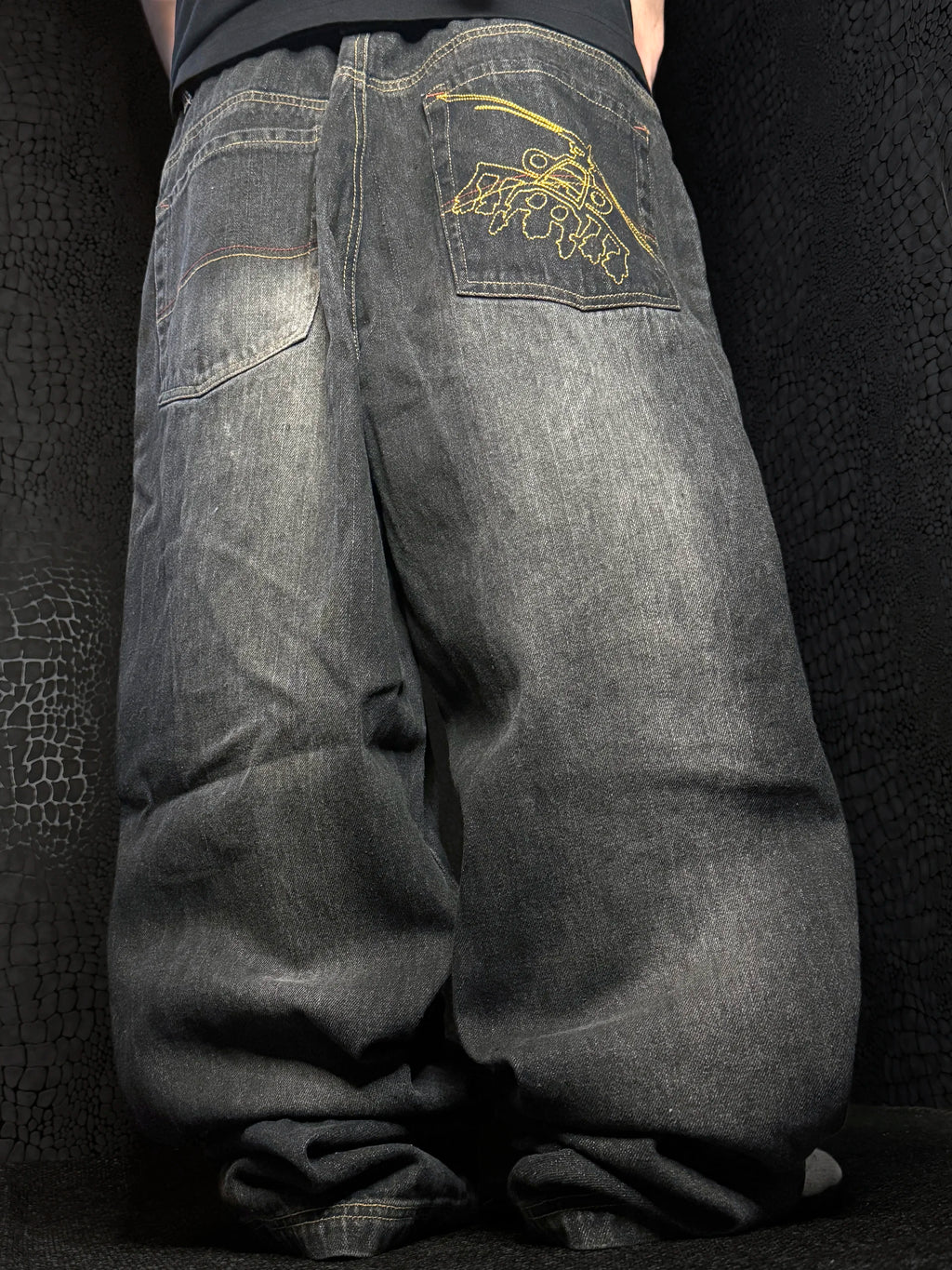[V1062] Vintage y2k Raw Blue schwarze baggy jeans (Ghetto Defendants)