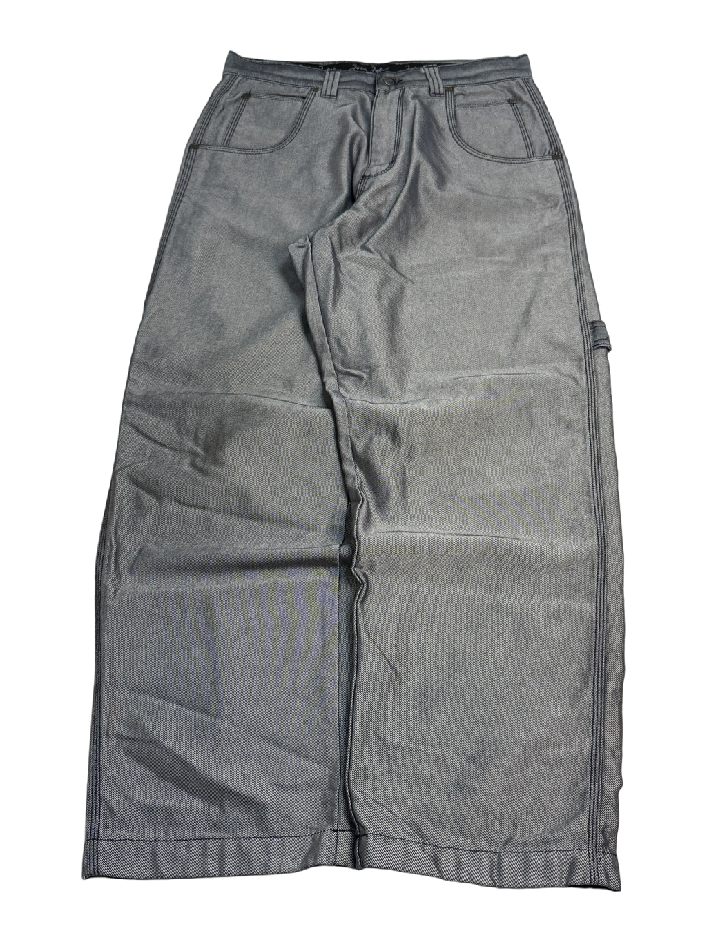 [V1076de] Vintage y2k John John silberne baggy jeans (Shiny)