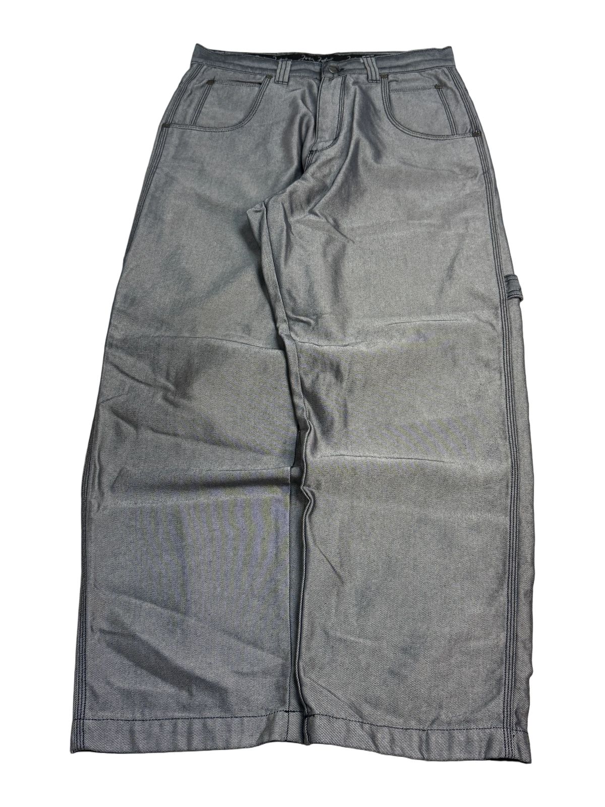 [V1076de] Vintage y2k John John silberne baggy jeans (Shiny)