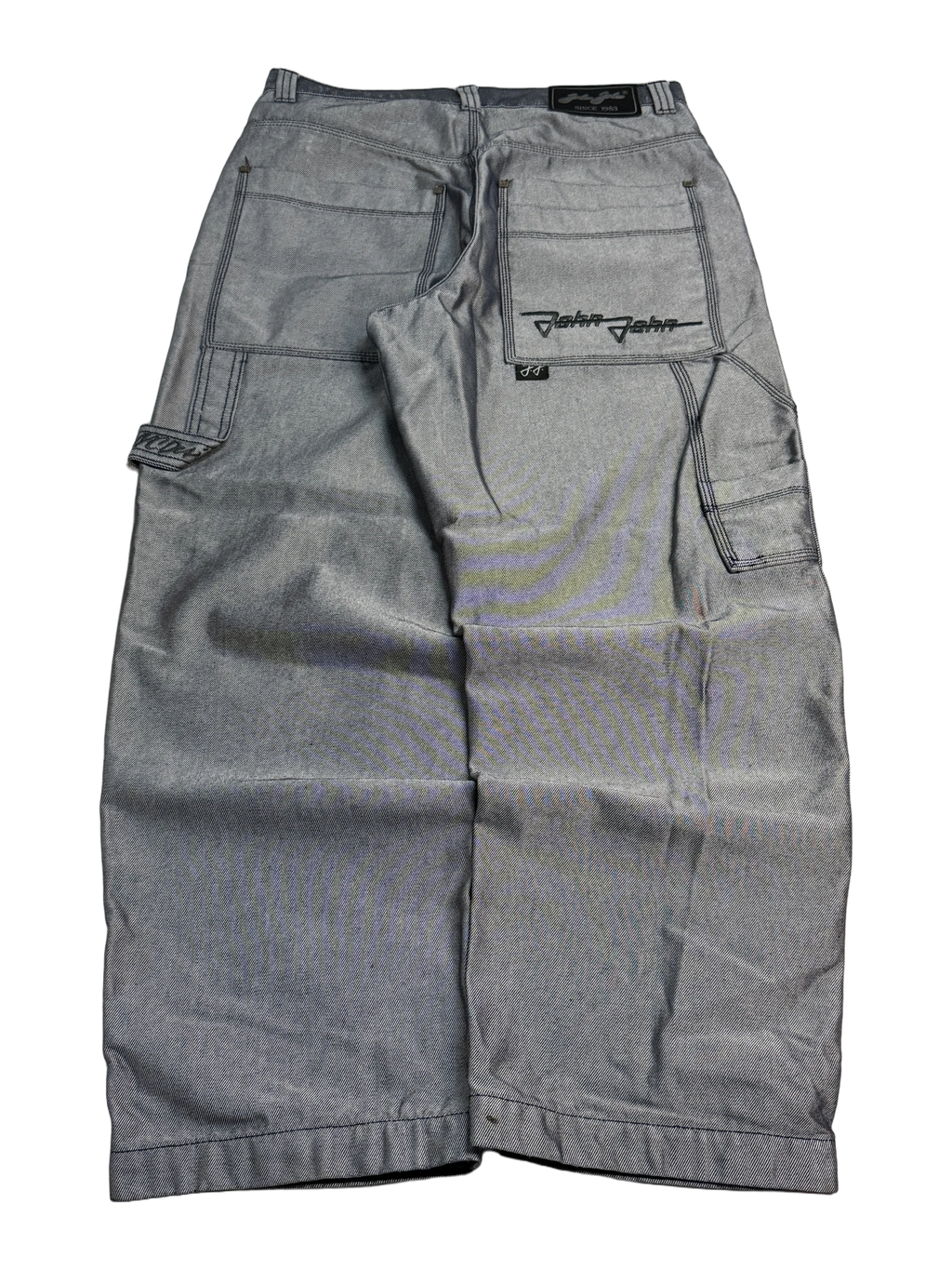 [V1076de] Vintage y2k John John silberne baggy jeans (Shiny)