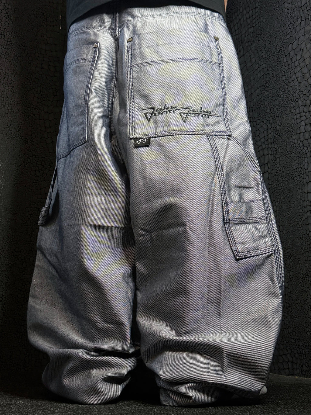 [V1076de] Vintage y2k John John silberne baggy jeans (Shiny)