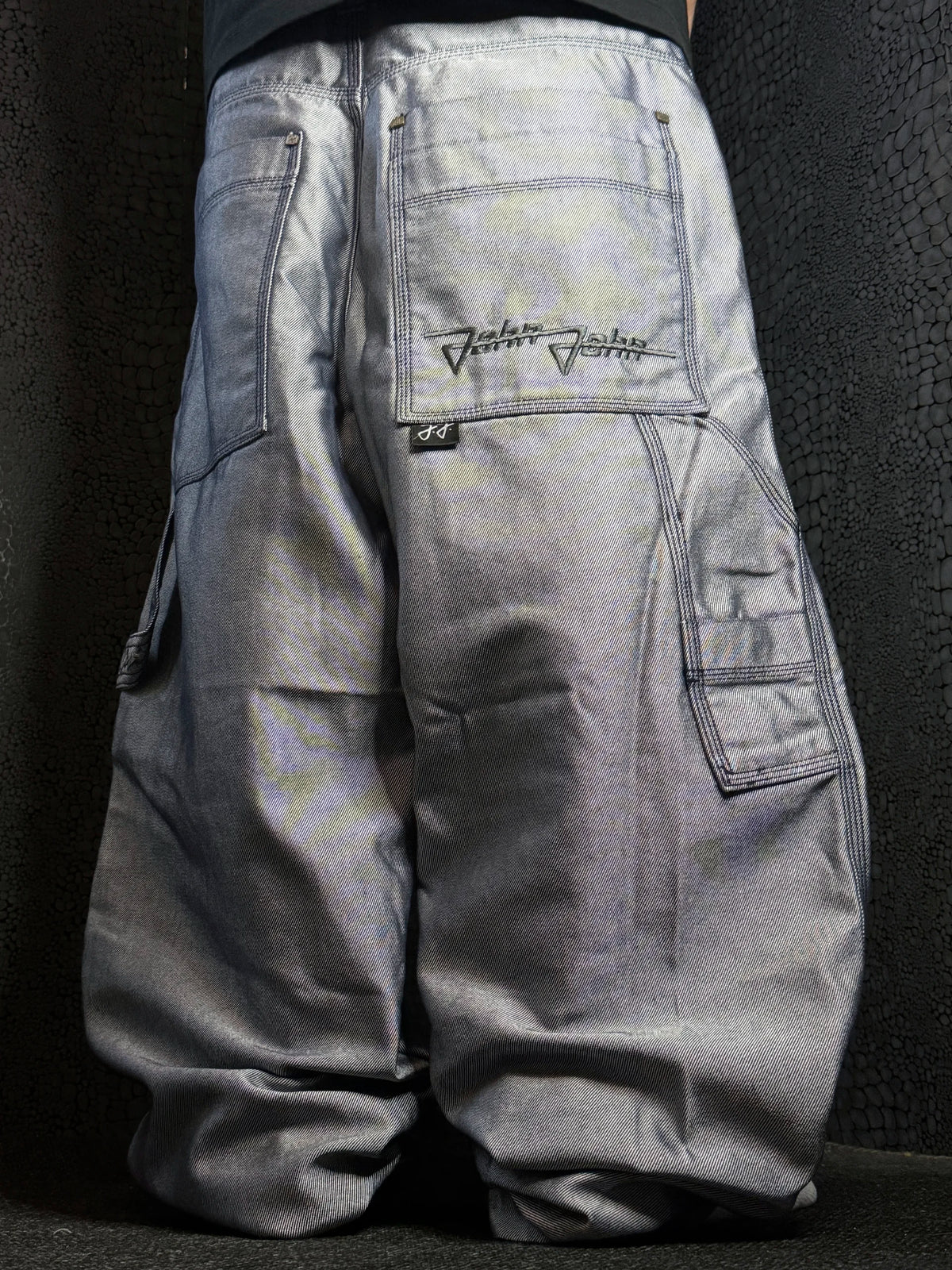 [V1076de] Vintage y2k John John silberne baggy jeans (Shiny)