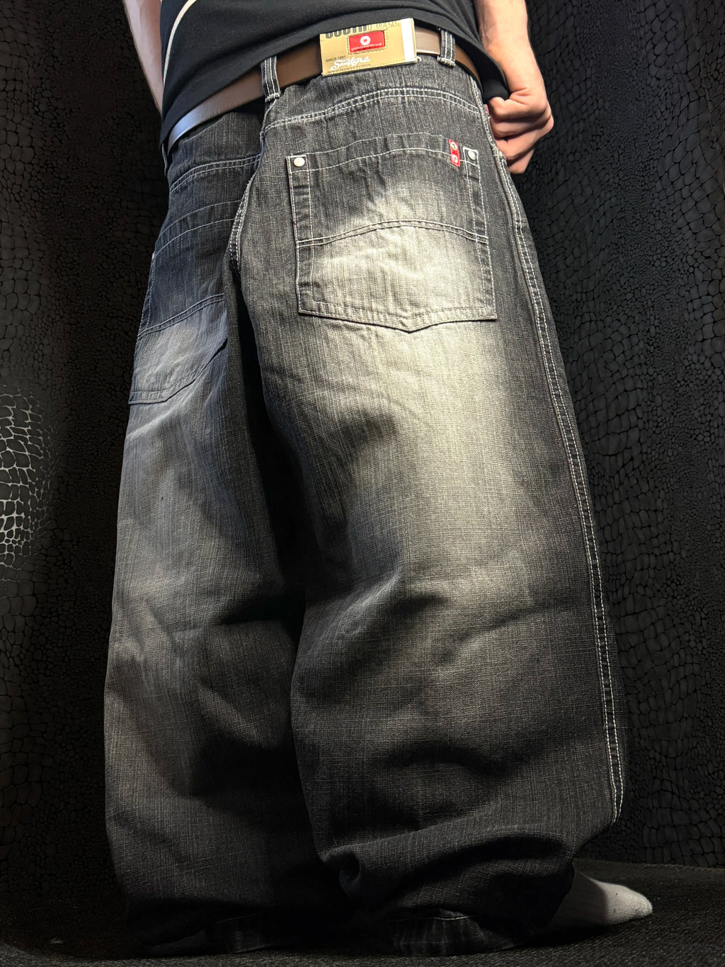 [V1078de] Vintage y2k Southpole schwarze baggy jeans (Red Tab)