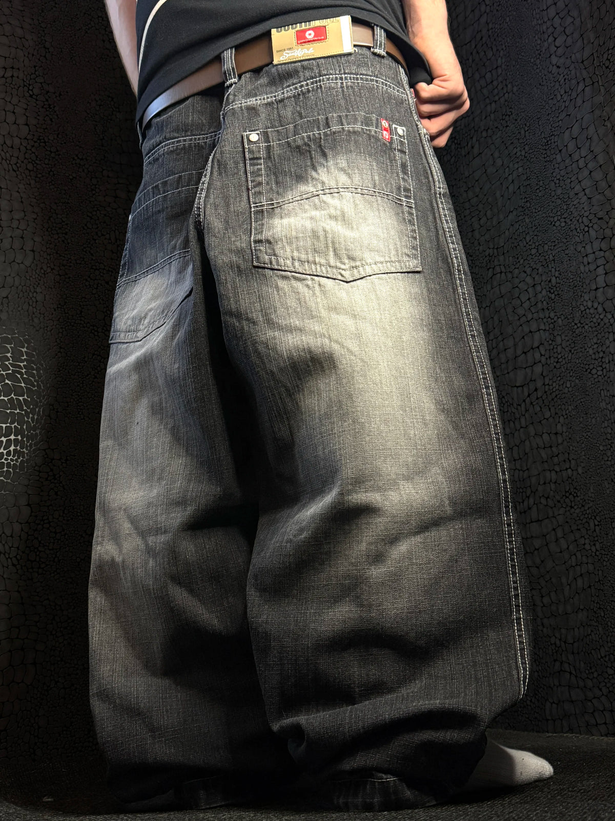 [V1078de] Vintage y2k Southpole schwarze baggy jeans (Red Tab)