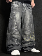 [V1107] Vintage y2k El Petro Verde schwarze baggy jeans