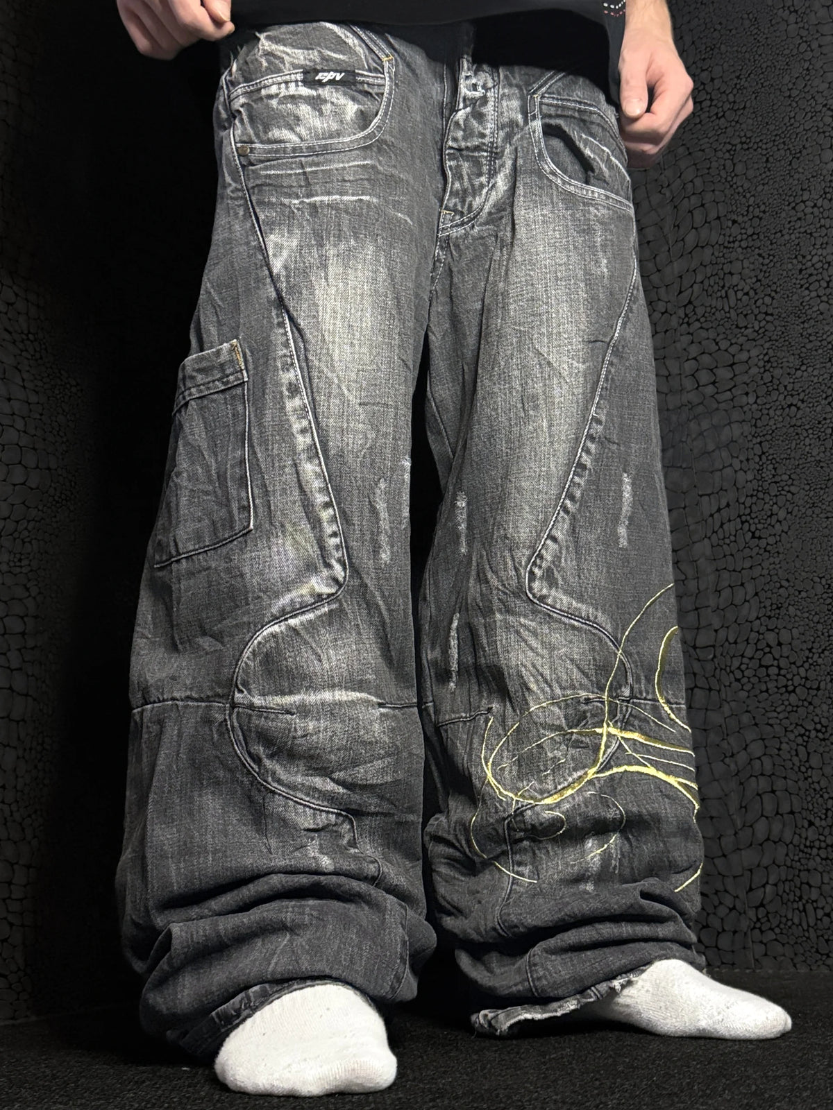 [V1107] Vintage y2k El Petro Verde schwarze baggy jeans