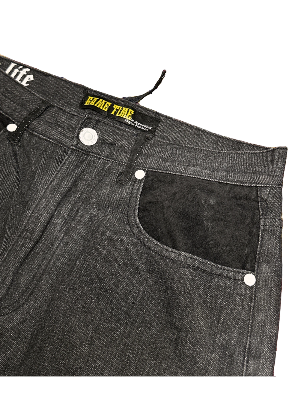 [V1115] Vintage y2k Game Time schwarze baggy jeans