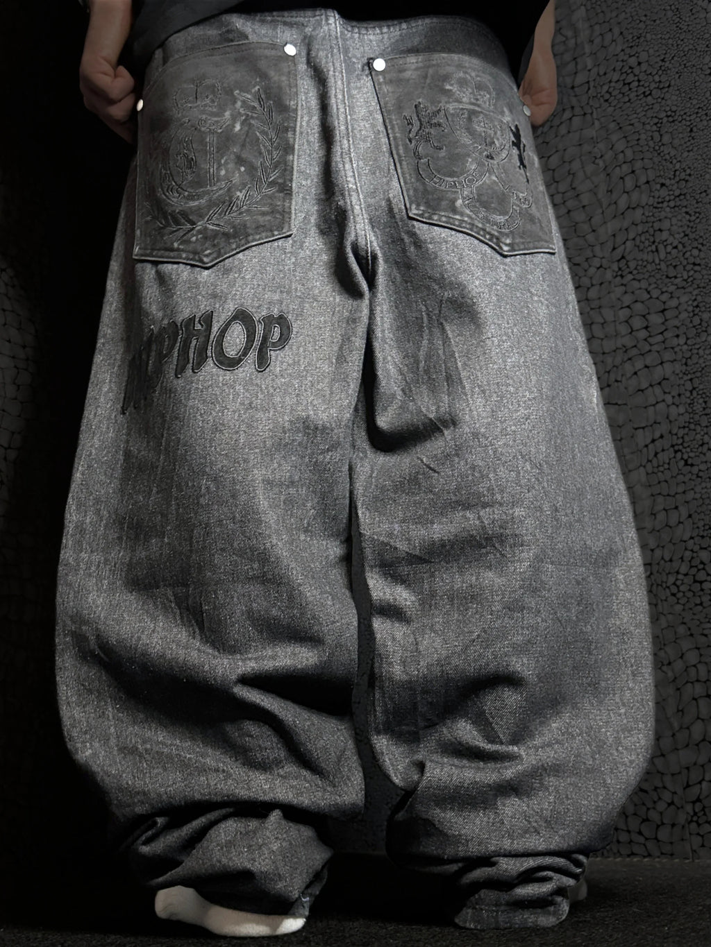 [V1115] Vintage y2k Game Time schwarze baggy jeans