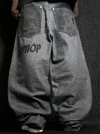 [V1115] Vintage y2k Game Time schwarze baggy jeans