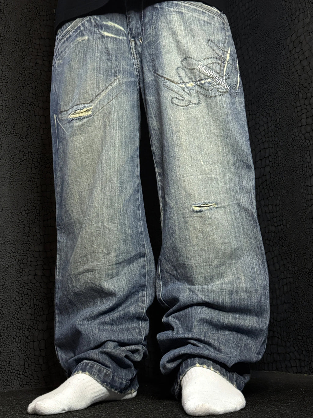 [V1132] Vintage y2k Majah Flavah blaue baggy jeans