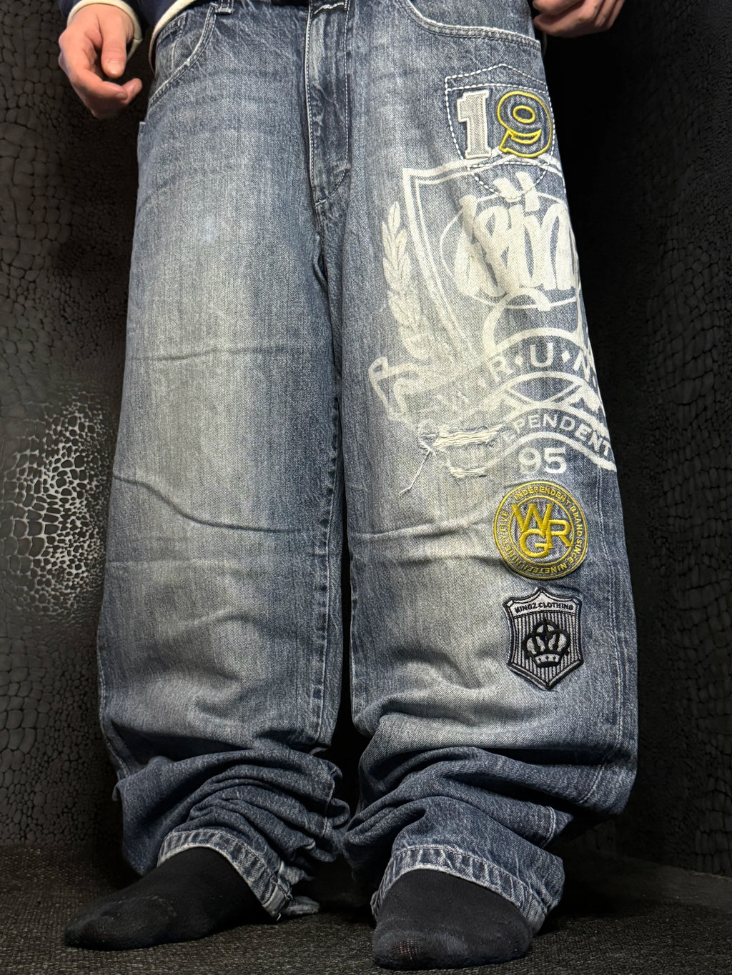 [V1196] Vintage y2k Wrung blaue baggy jeans
