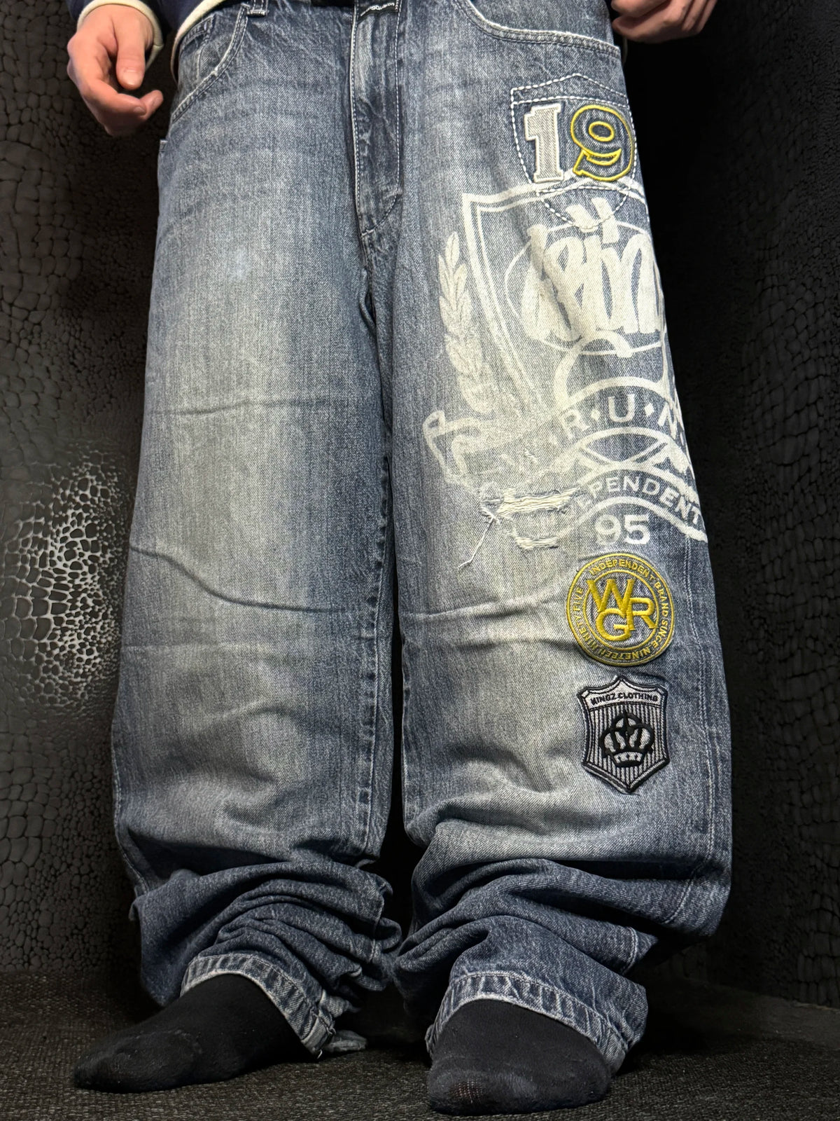 [V1196] Vintage y2k Wrung blaue baggy jeans