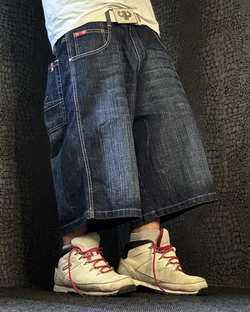 [V0661de] Vintage y2k Southpole marineblaue baggy jeans shorts (Red Tab)