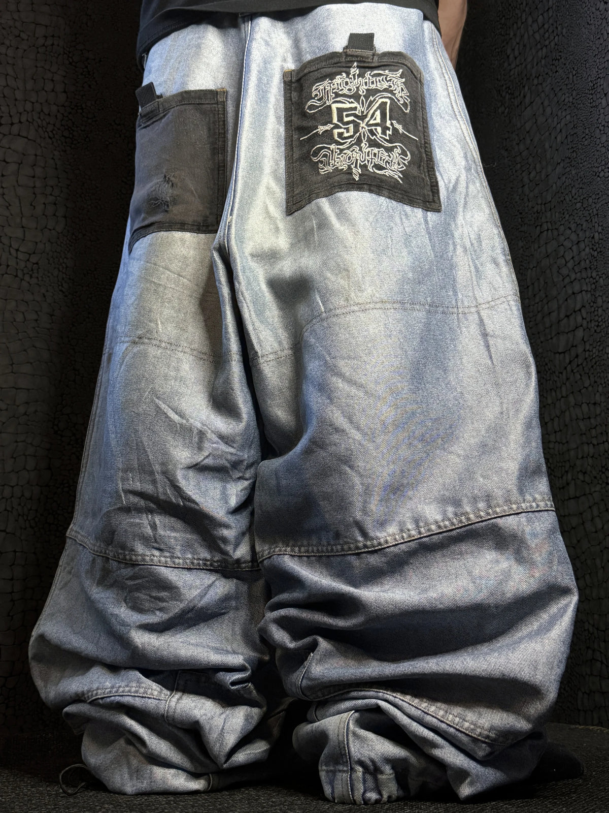 [V0986] Vintage y2k Fighter54 silberne shiny baggy jeans