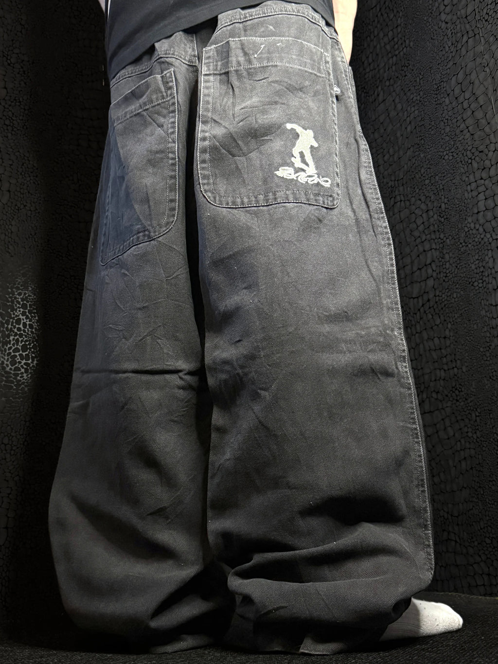 [V0988] Vintage y2k Fishbone schwarze baggy jeans