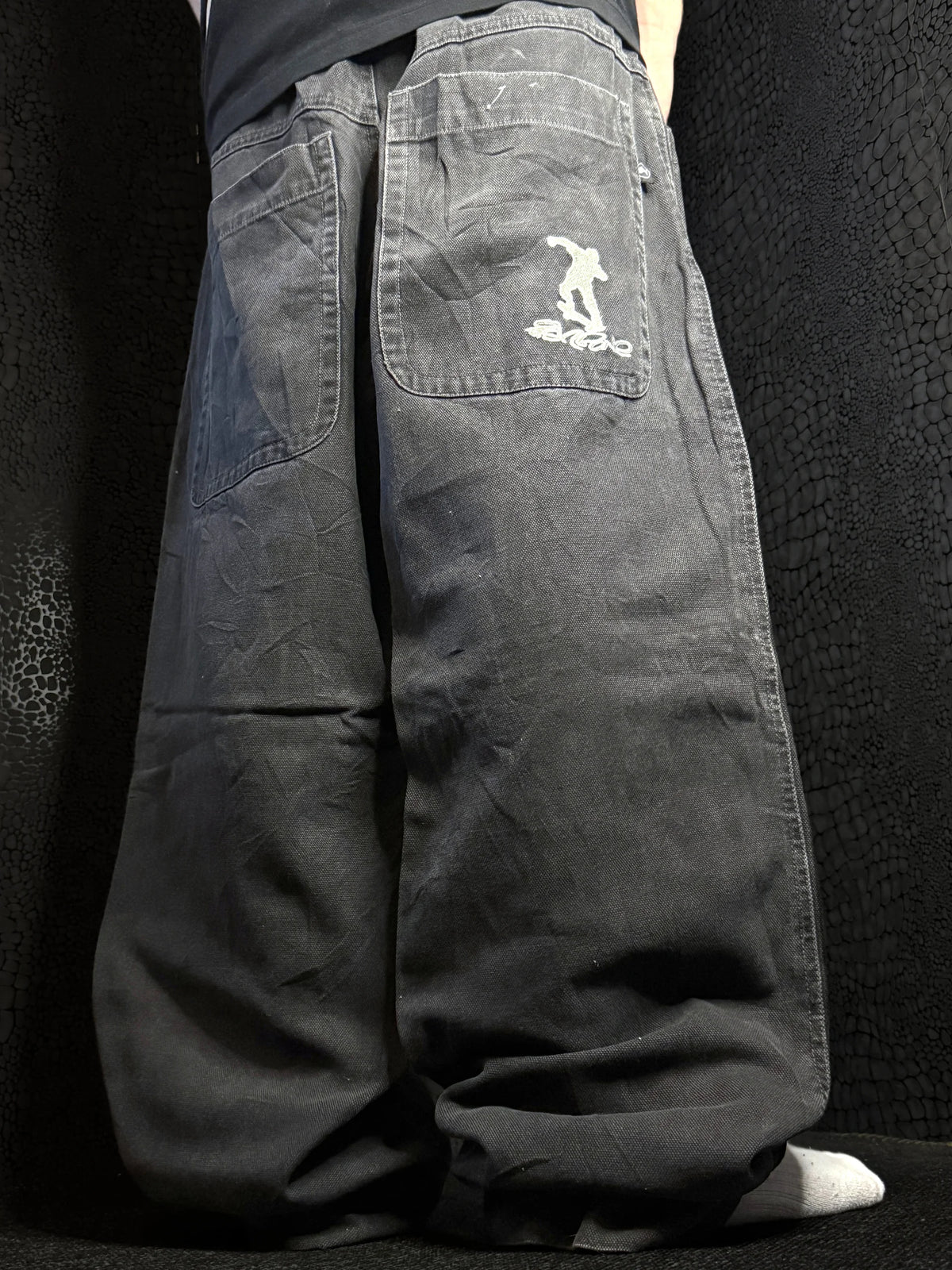 [V0988] Vintage y2k Fishbone schwarze baggy jeans