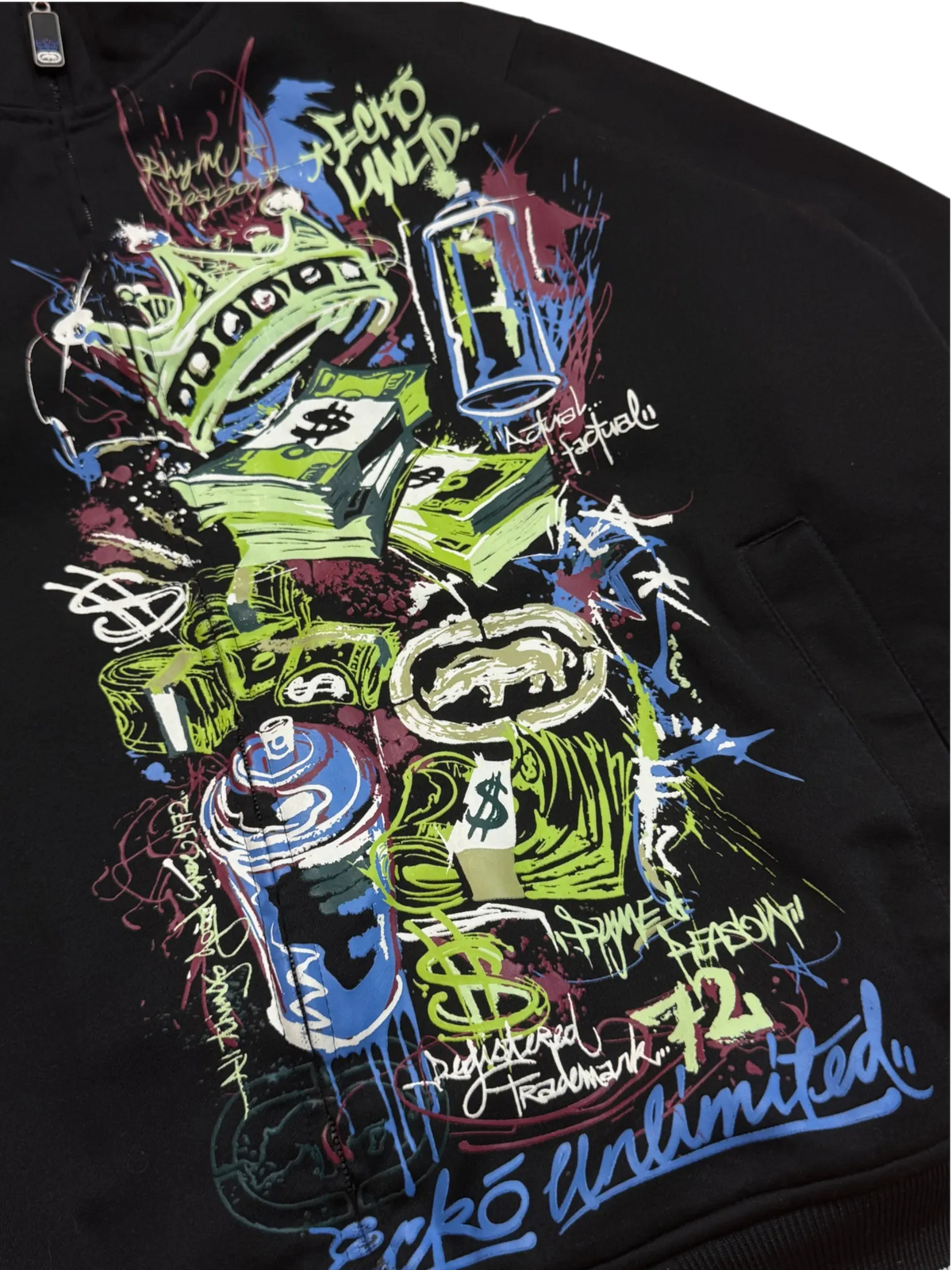 [V0838de] Vintage y2k Ecko schwarz grüne Trainingsjacke (Grunge)