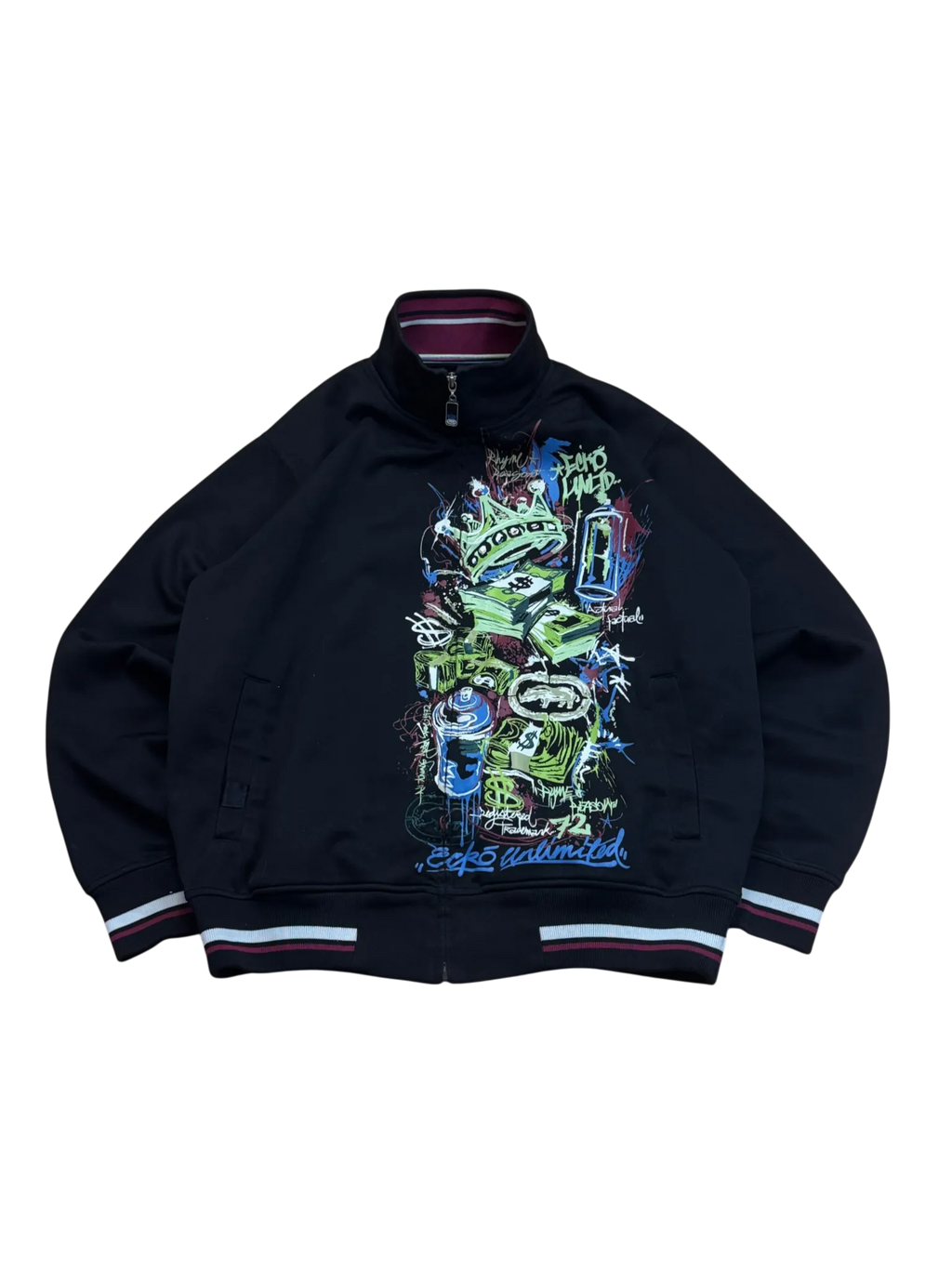 [V0838de] Vintage y2k Ecko schwarz grüne Trainingsjacke (Grunge)