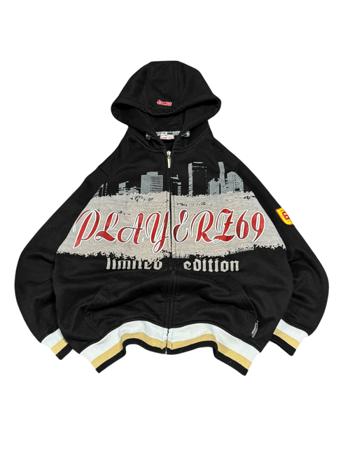 [V0760de] Vintage y2k Playerz69 schwarz roter Hoodie