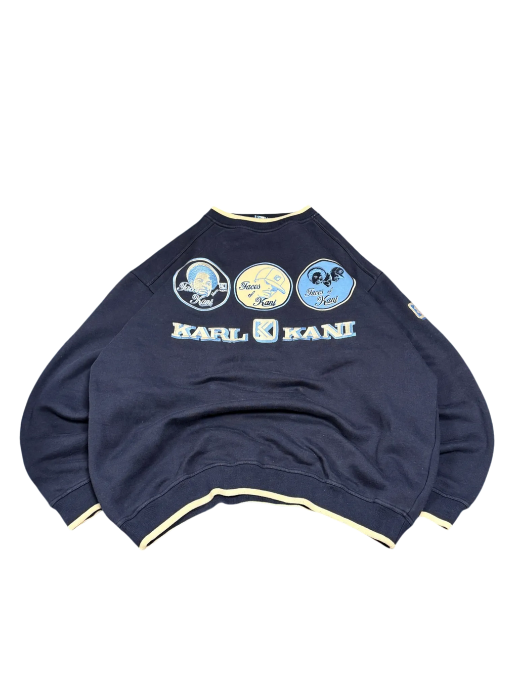[V0820de] Vintage y2k Karl Kani blu navy Sweatshirt (Faces of Kani)
