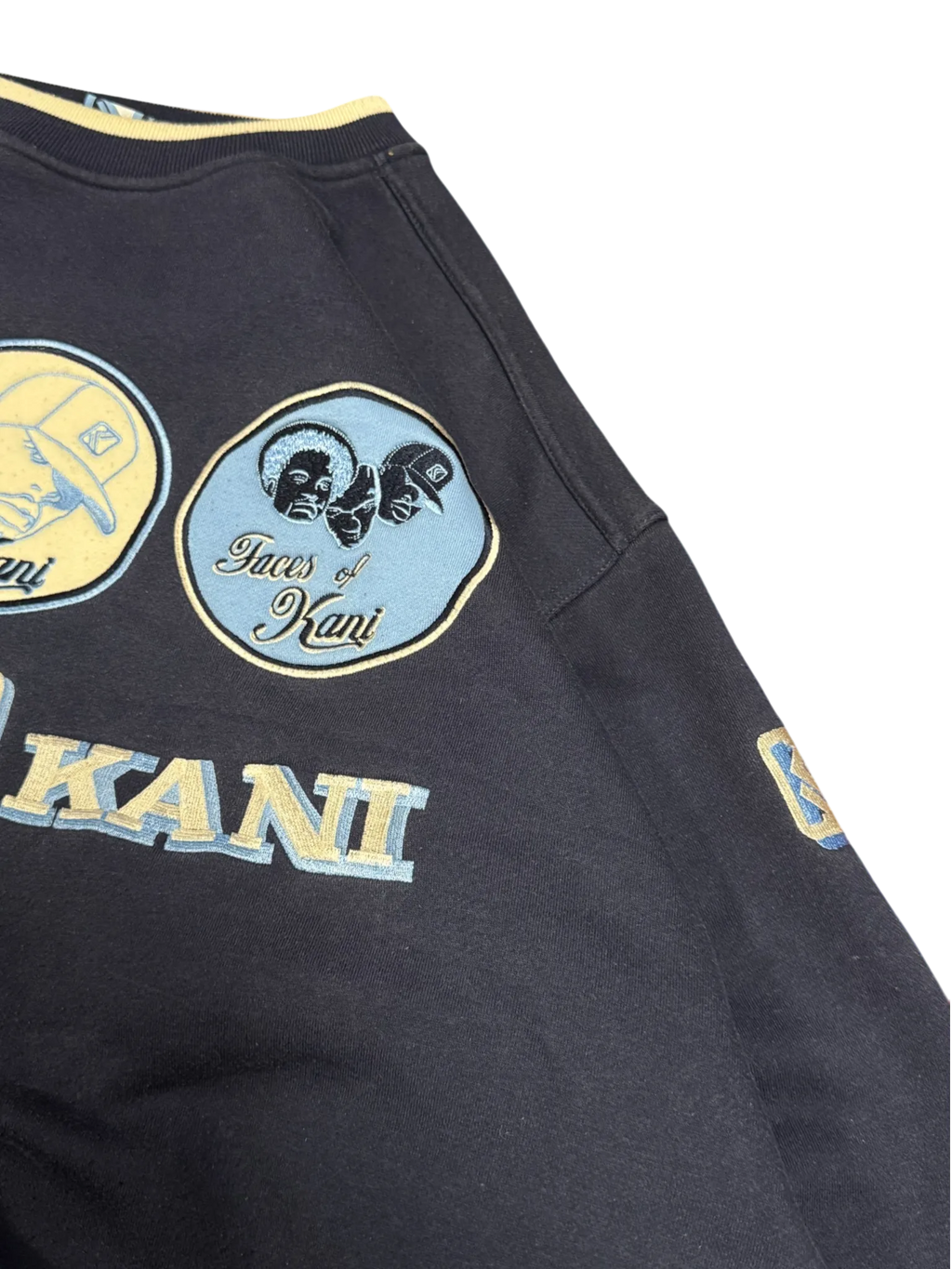 [V0820de] Vintage y2k Karl Kani blu navy Sweatshirt (Faces of Kani)