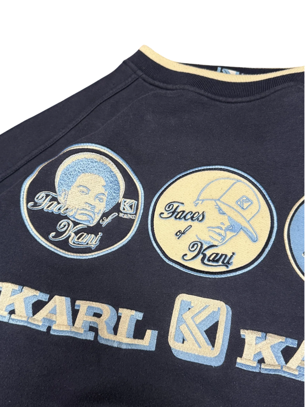 [V0820de] Vintage y2k Karl Kani blu navy Sweatshirt (Faces of Kani)