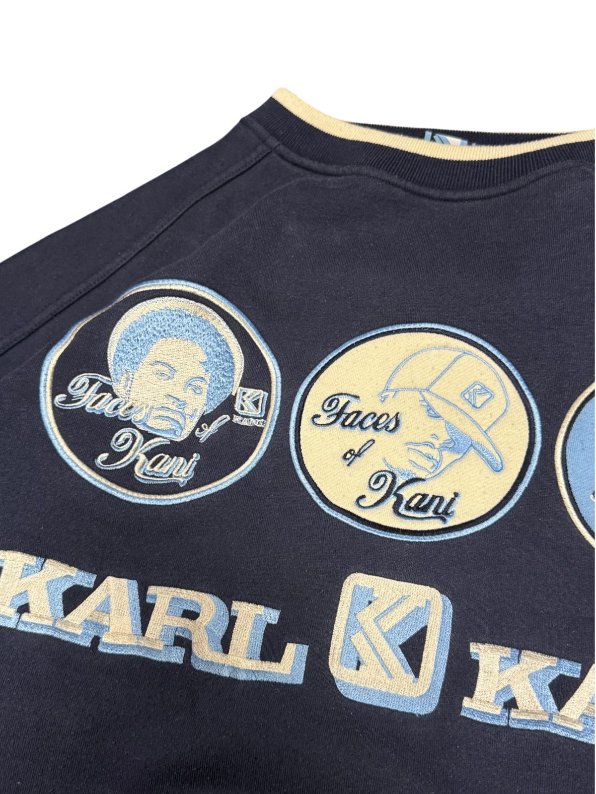 [V0820de] Vintage y2k Karl Kani blu navy Sweatshirt (Faces of Kani)