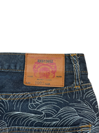 MM like black baggy jeans, dark indigo denim – tonal wave pattern with white stars across the yoke and back pockets – further detail shot (3 of 4) – vintage Y2K, size W32 / M, ships from Germany / Versand aus Deutschland