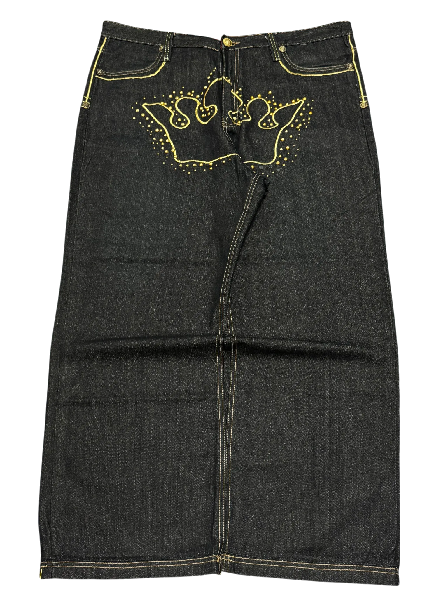 [V0861de] Vintage y2k Crownholder schwarze baggy jeans