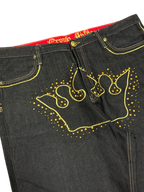 [V0861de] Vintage y2k Crownholder schwarze baggy jeans