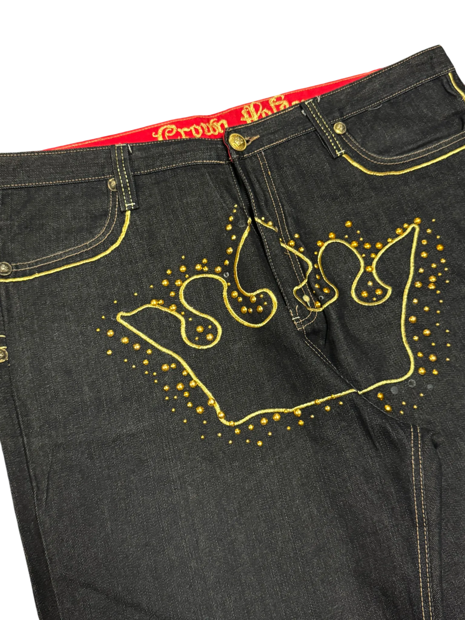 [V0861de] Vintage y2k Crownholder schwarze baggy jeans