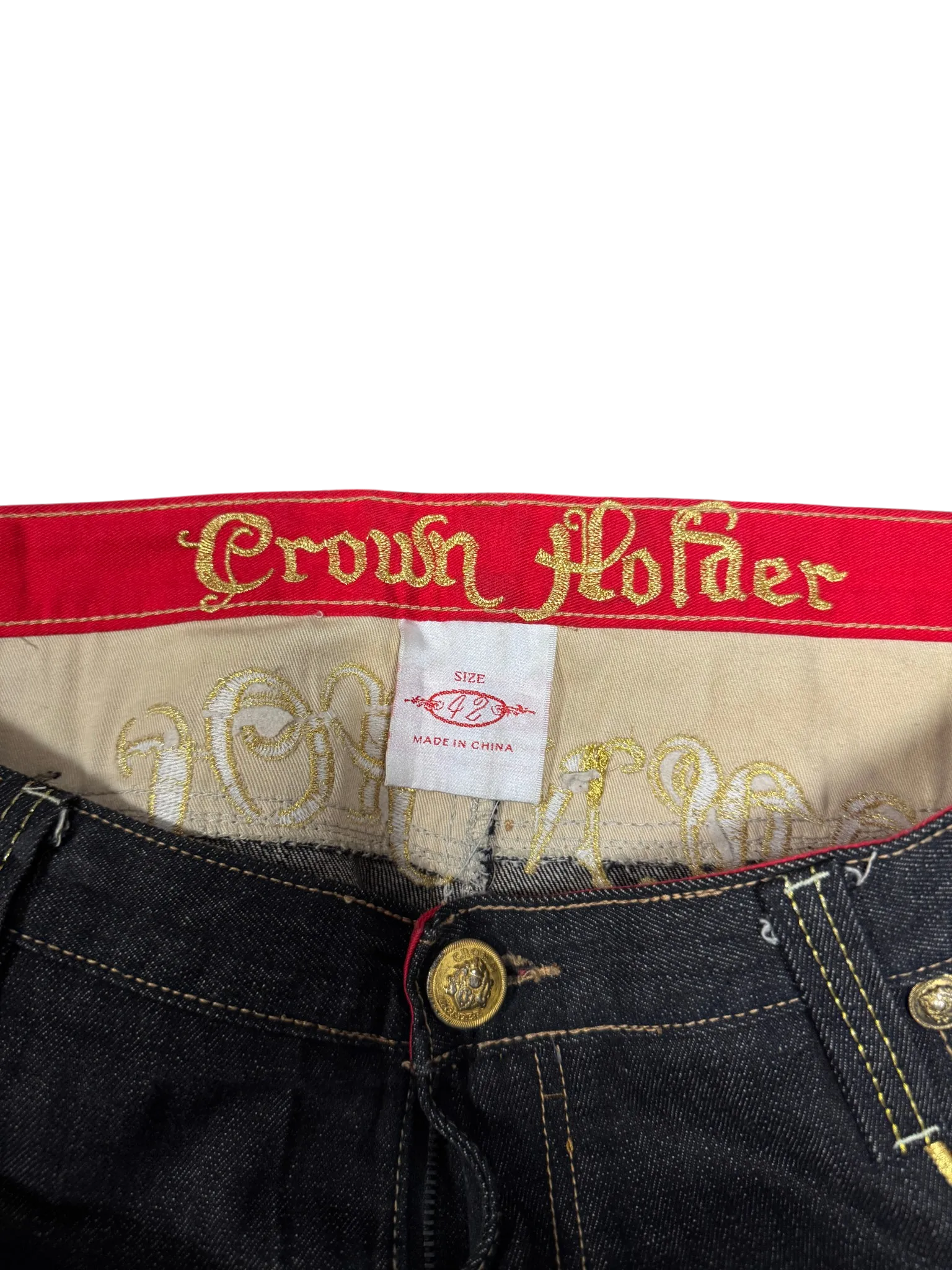 [V0861de] Vintage y2k Crownholder schwarze baggy jeans