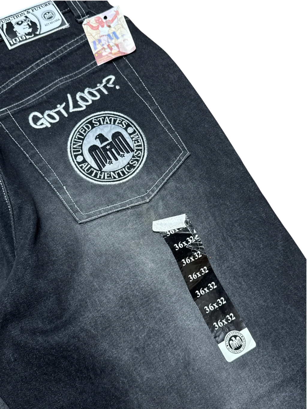 [V0878de] Vintage y2k Function & Future schwarze baggy jeans